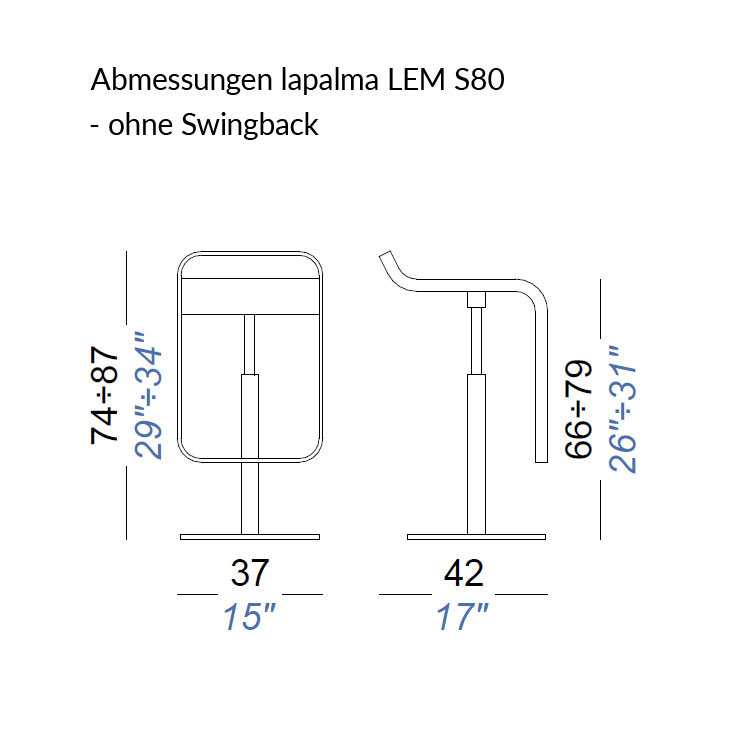Abmessungen lapalma LEM S80 ohne Swingback