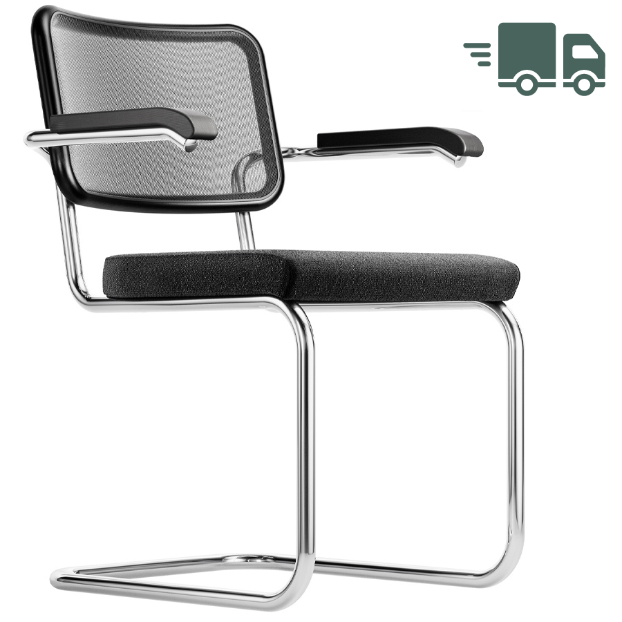 THONET Stahlrohr-Freischwinger S 64 SPVN Netzrücken, Sitz vollgepolstert u. Armlehnen