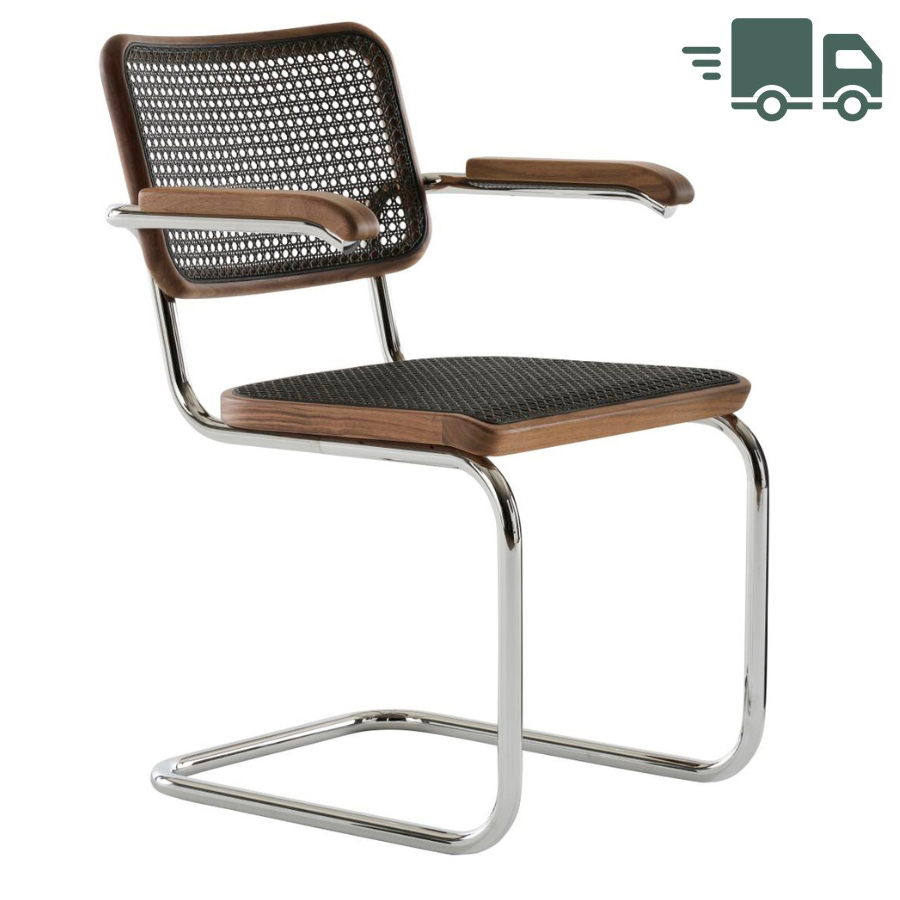 THONET S 64 V | Dark Melange Nussbaum Pure Materials | Stahlrohr-Freischwinger | Gestell verchromt