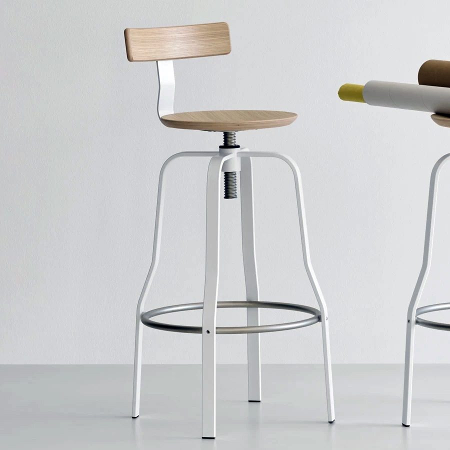 lapalma GIRO S106S Drehhocker | weiß | Sitzschale Eiche | mit Rückenlehne