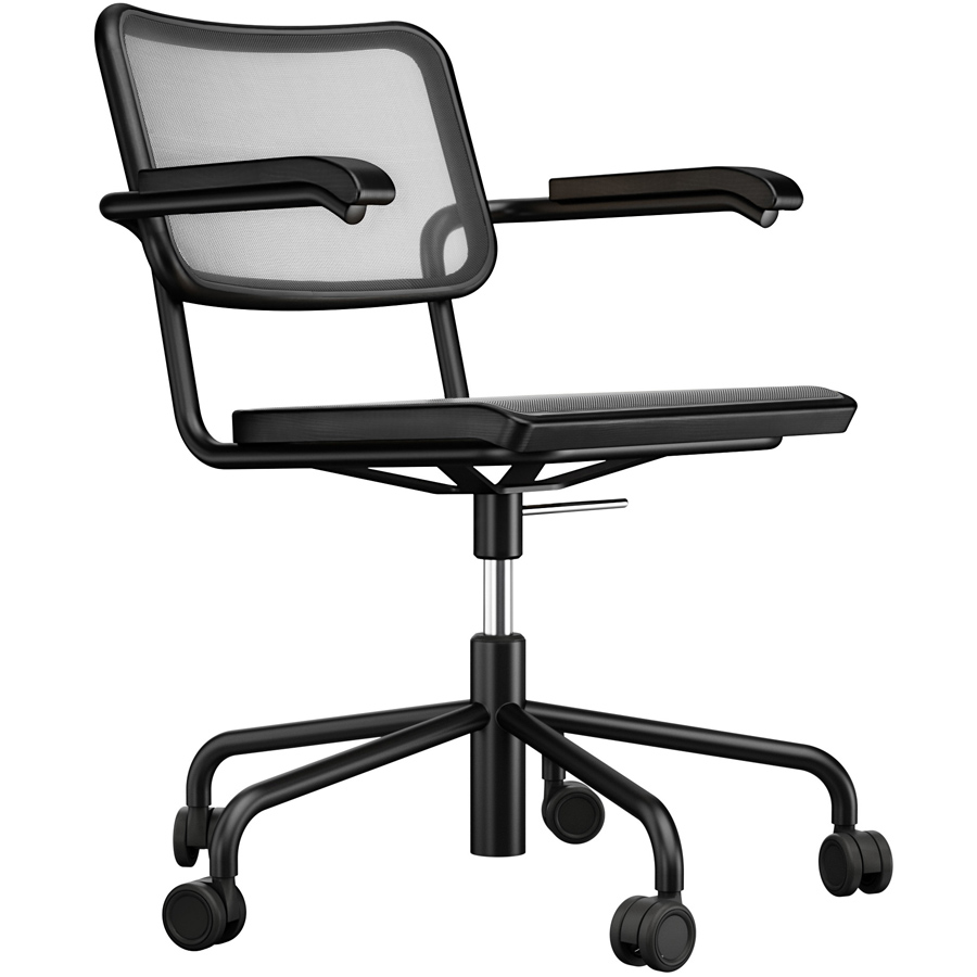 THONET Drehsessel S 64 NDR Netzbespannung mit Armlehnen - Fußkreuz schwarz