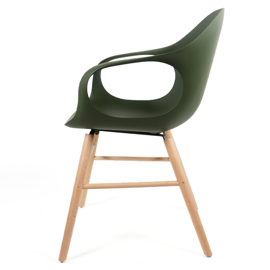 Kristalia ELEPHANT Stuhl mit Holzgestell Sitzschale olivgrün Gestell Buche - Seite