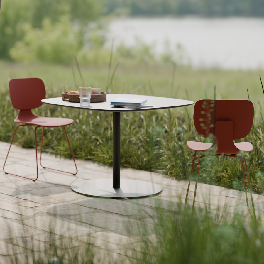 Klöber CoMeet com55O | Kufengestell Maple Red | Beispieltisch