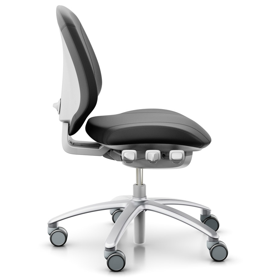 RH Mereo 200 silver grey mit halbhoher Rückenlehne - Leder schwarz - Seitenansicht