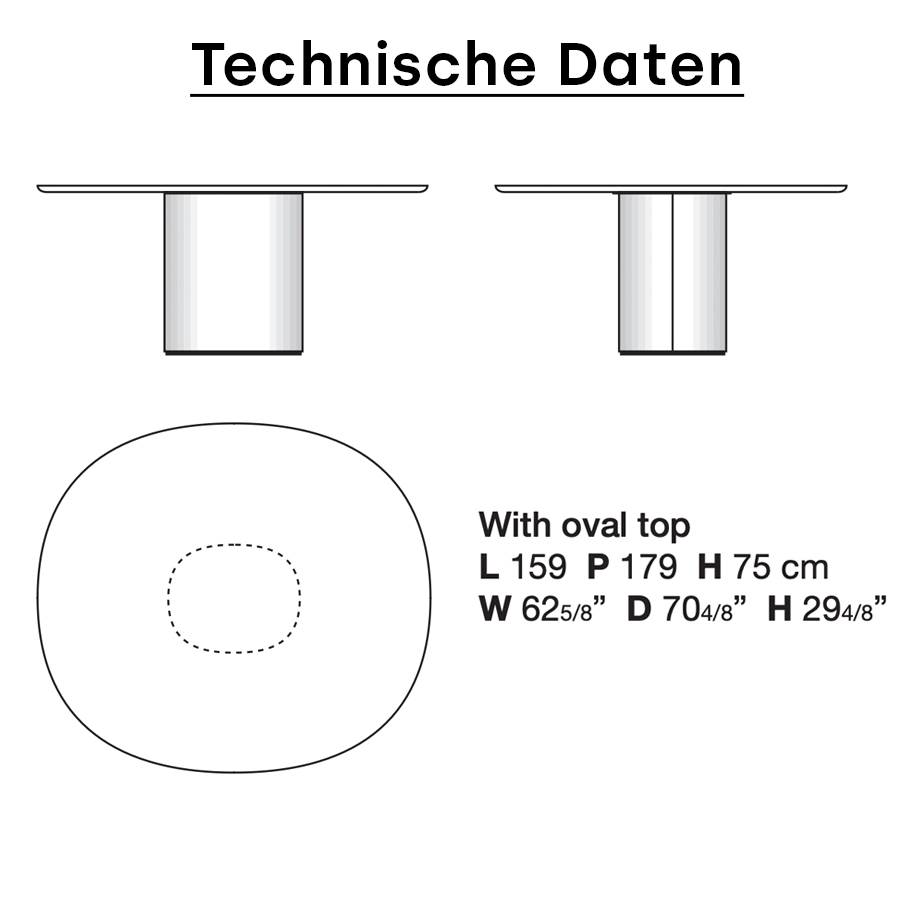 Kristalia Holo Pilaar - Esstisch - Technische Daten ovale Ausführung