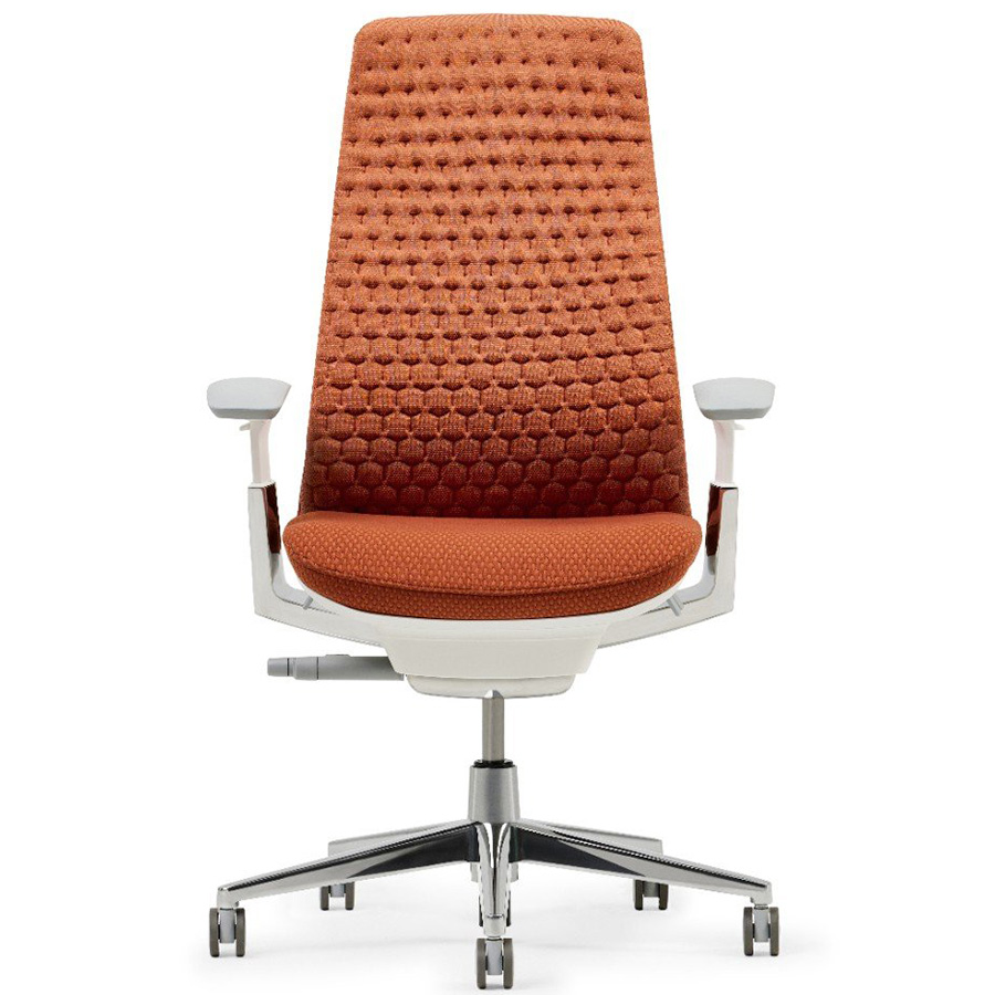 HAWORTH Fern Digital Knit Emberglow mit Gestell weiß, 4D-Armlehnen und Fußkreuz Aluminium poliert