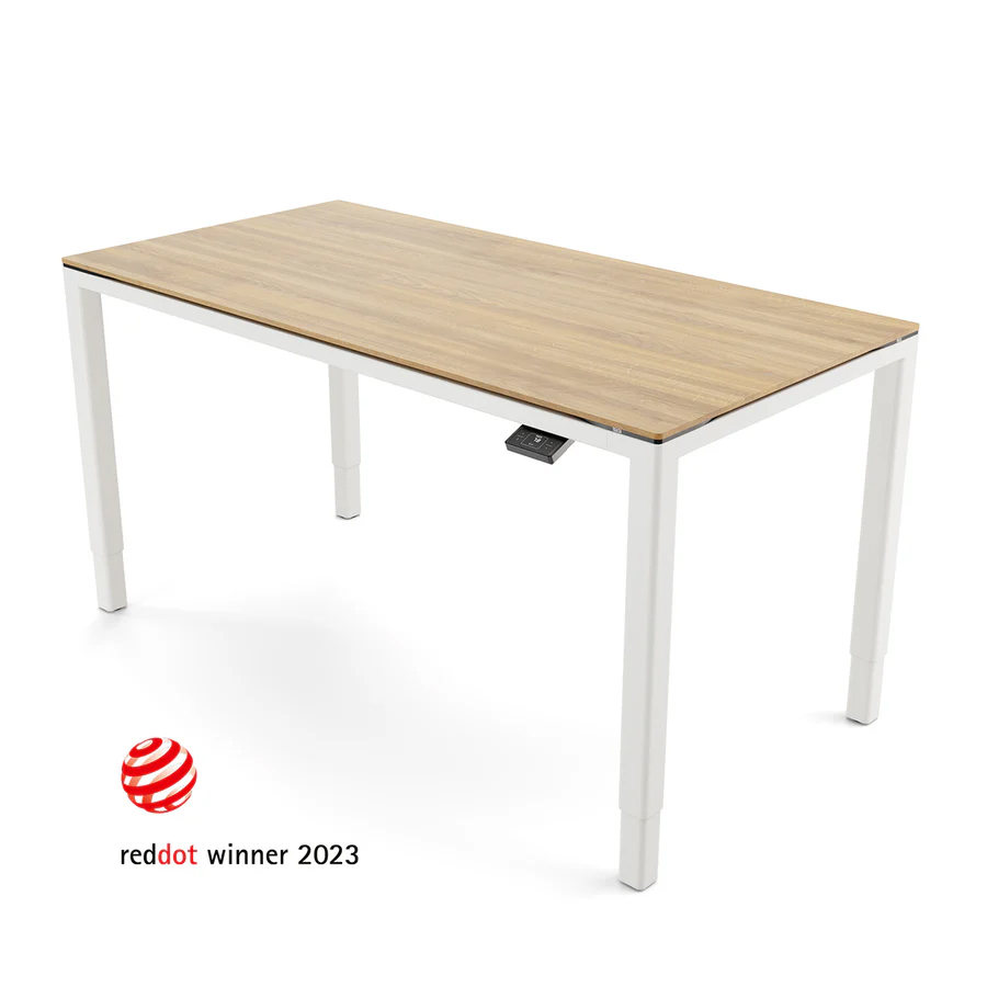 Yaasa Desk Four Tisch Gestell weiß, Tischplatte Eiche natur Massivholz