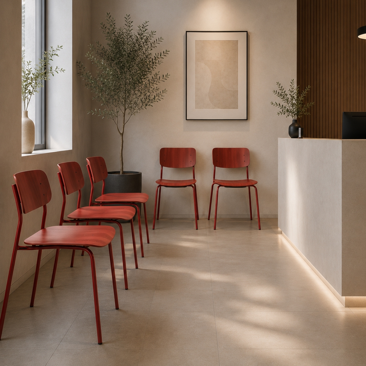 THONET S 243 Stahlrohrstuhl | Buche rostrot gebeizt | Gestell tomatenrot