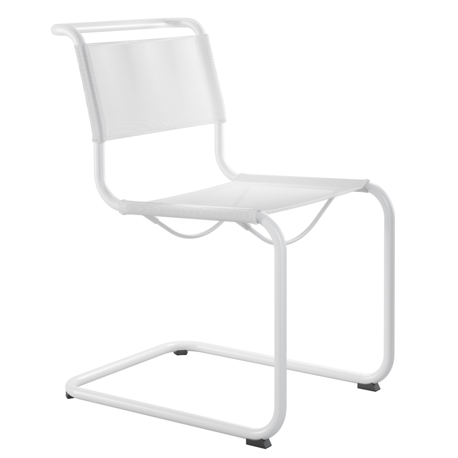 THONET Stahlrohr-Freischwinger S 33 N Outdoor - Netzbespannung und Gestell weiß