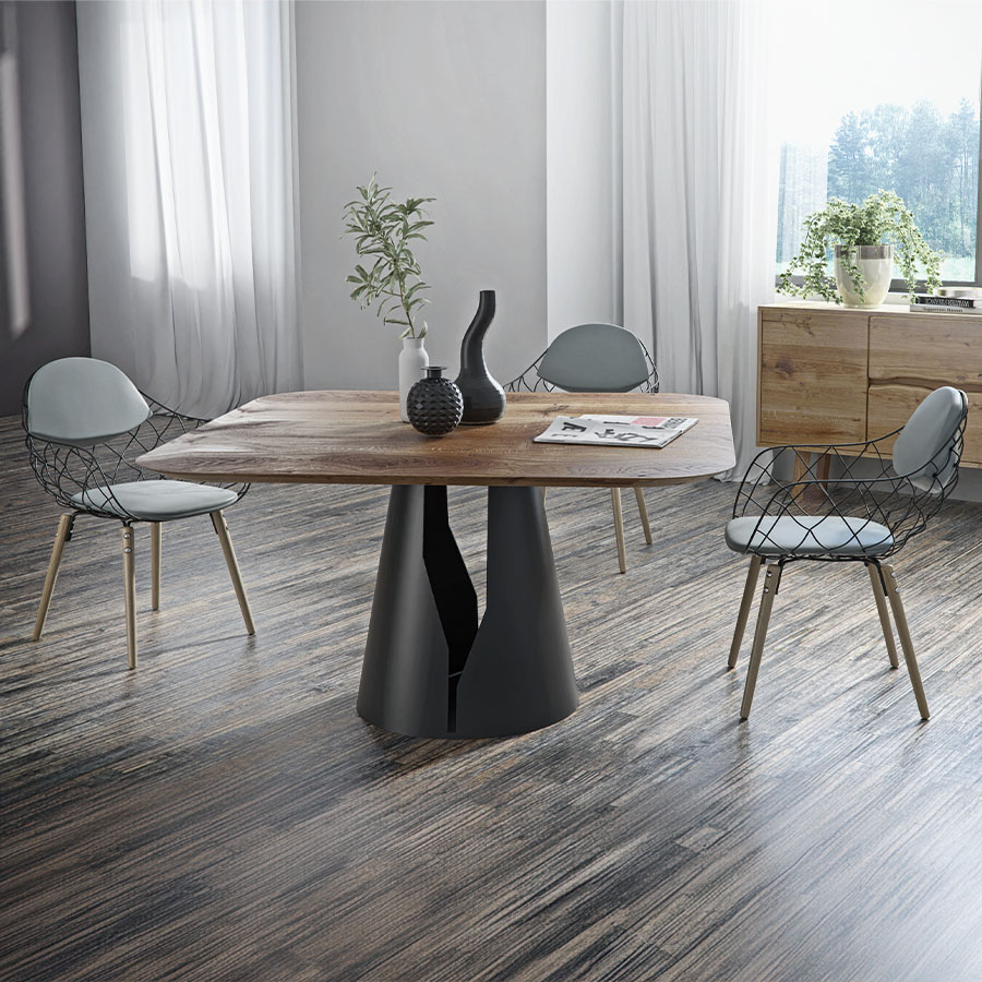 Trebord Mono Tisch Eckig Tischplatte Nuss, Gestell RAL9005 schwarz