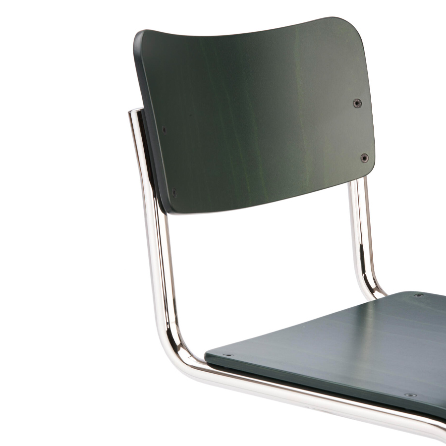 THONET Stahlrohr-Freischwinger S 43 K für Kinder - dunkelgrün gebeizt - Gestell verchromt - Nahaufnahme
