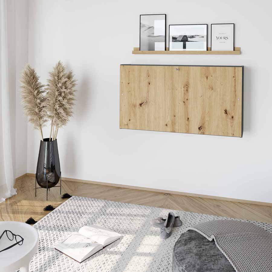 Wandschreibtisch Graphit/Asteiche - geschlossen