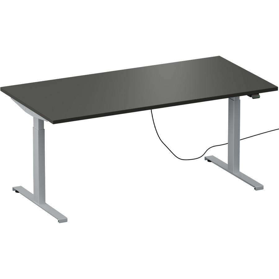 Schreibtisch NewWORK elektrisch höhenverstellbar - Gestell silber - Platte Dunkelanthrazit