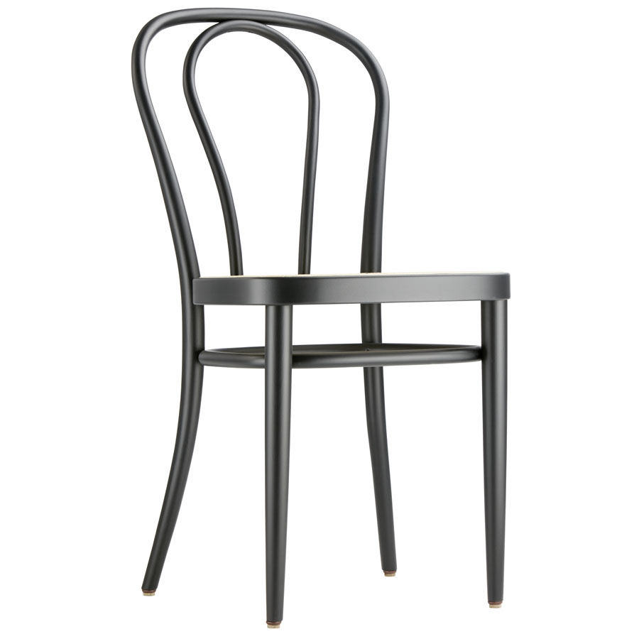 THONET 218 Bugholzstuhl Bistrostuhl schwarz mit Rohrgeflecht - seitliche Ansicht