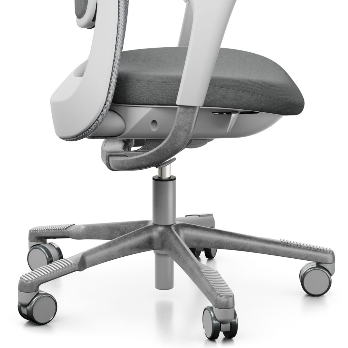 HAG SoFi mesh Cura loop gestell weiss Fusskreuz mit getrommeltem Aluminium Nahaufnahme