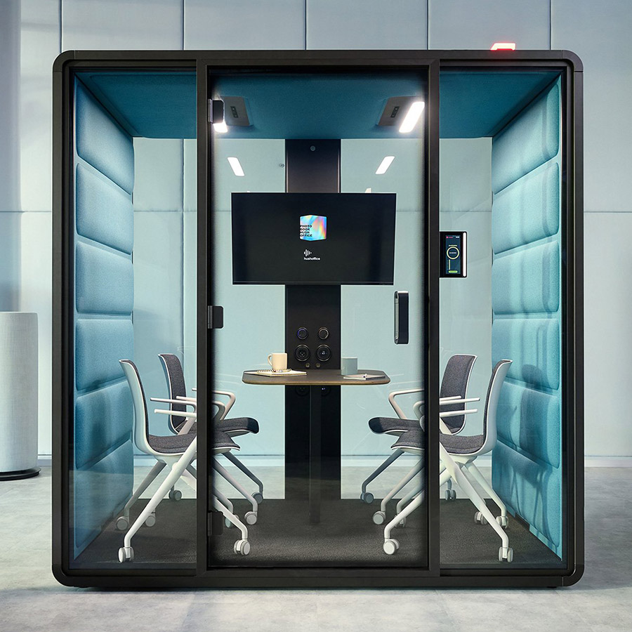 HushFree.M Cosmos Grey, Stoff Innen Hellblau mit Tisch und TV-Halter