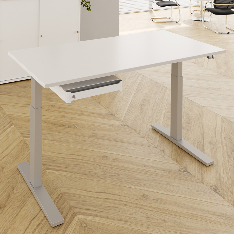 RWH Action Schreibtisch elektrisch verstellbar - weiß-silber - optionale Schublade