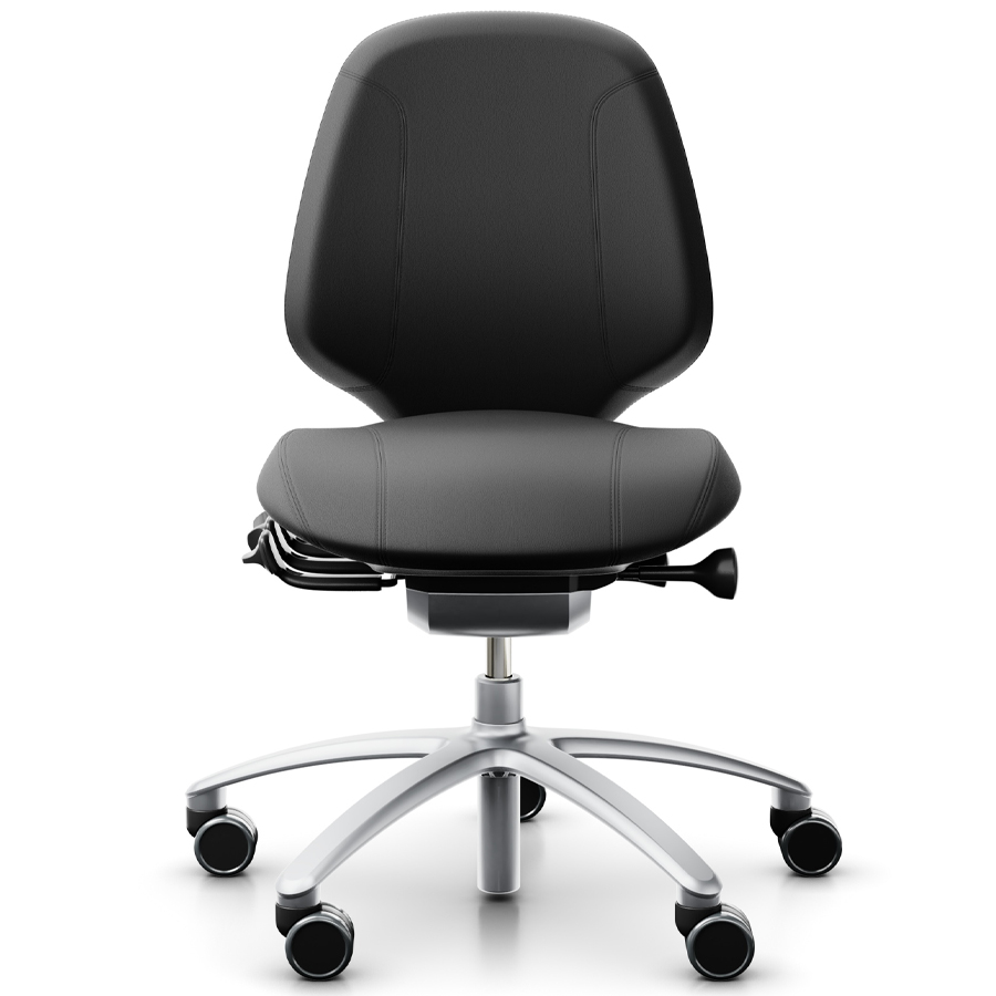 RH Mereo 200 silver mit halbhoher Rückenlehne - Gestell silber - Leder schwarz - Frontansicht