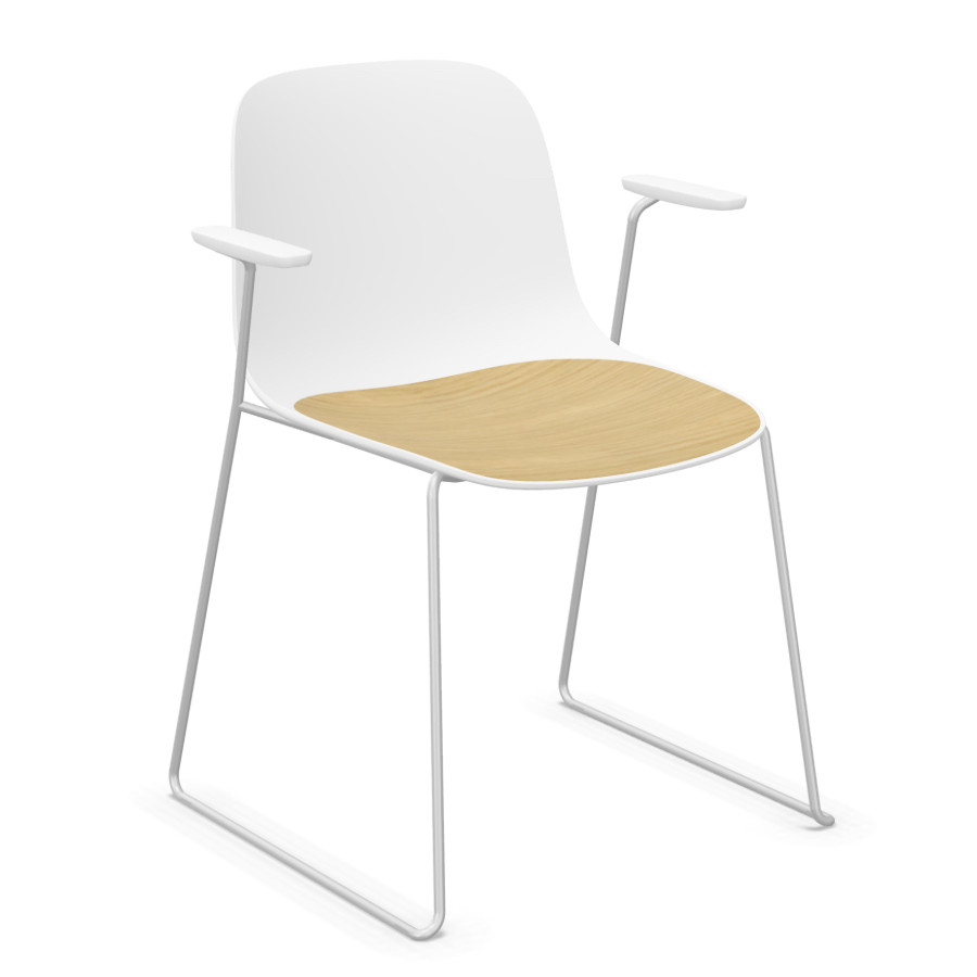 Lapalma Seela S314 weiß mit verchromten Gestell und Holzsitzeinlage