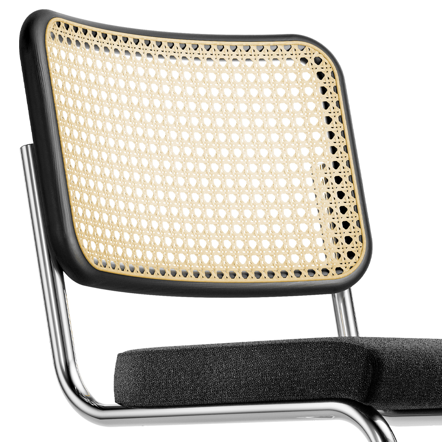 THONET Stahlrohr-Freischwinger S 32 SPV Rücken Rohrgeflecht, Sitz vollgepolstert - Nahaufnahme