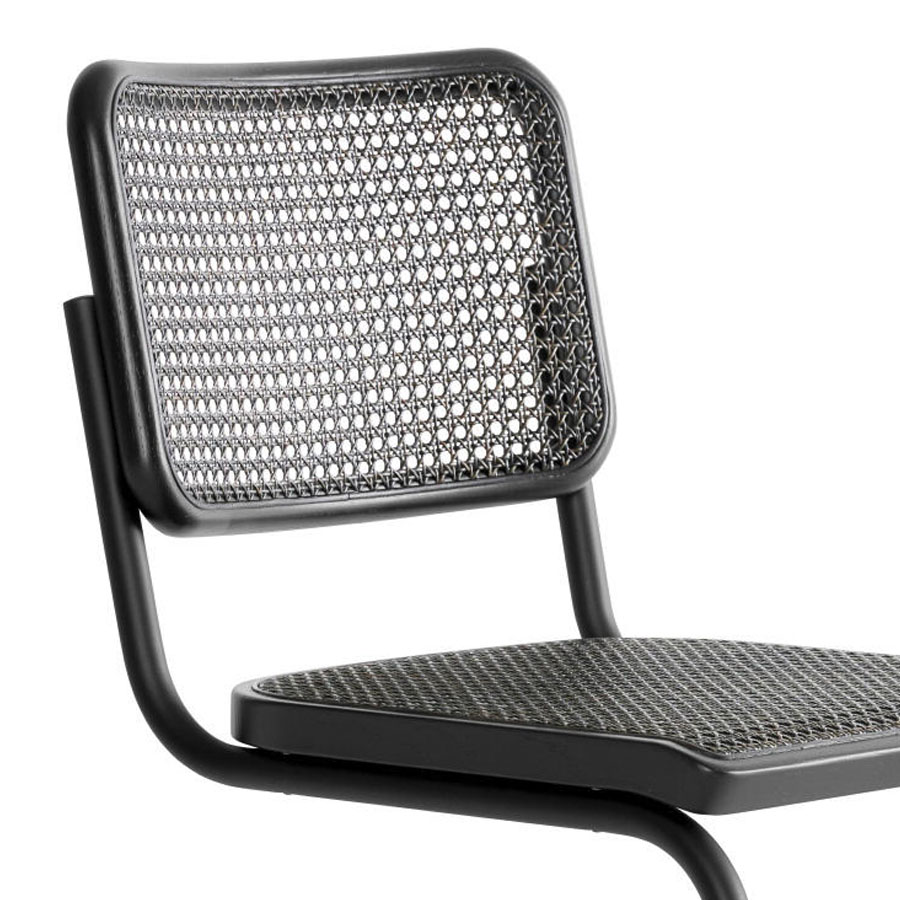THONET S 32 V Dark Melange schwarz | Stahlrohr-Freischwinger | Gestell schwarz | Nahaufnahme
