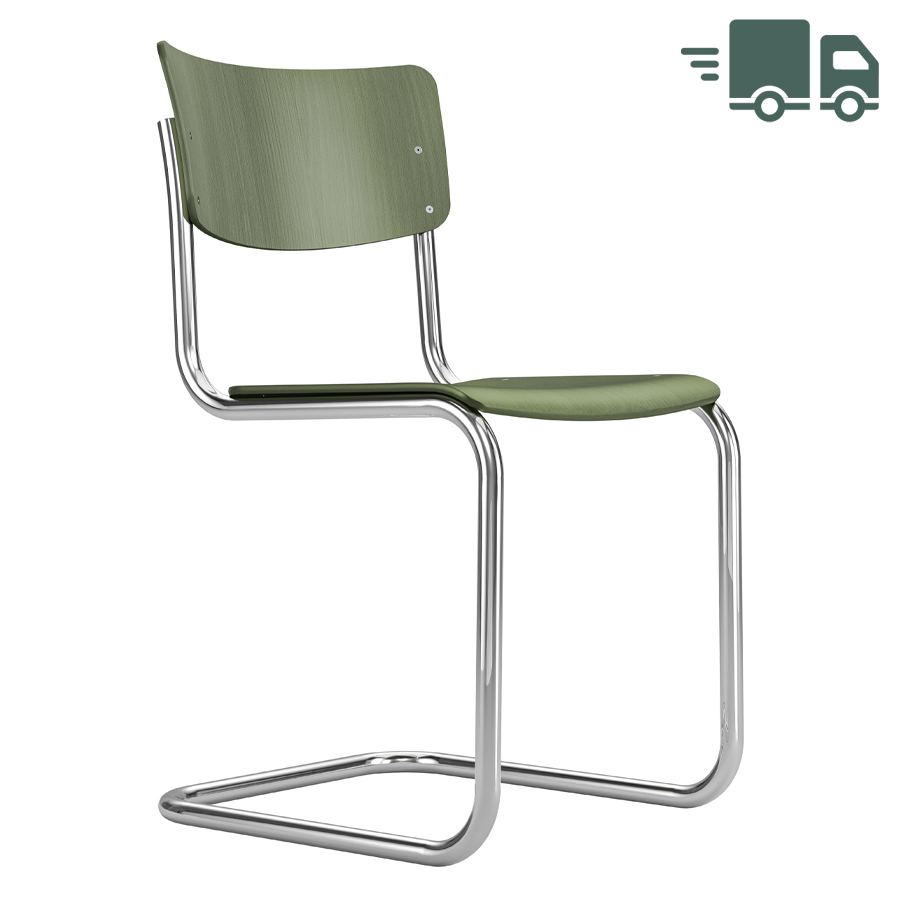 THONET S 43 | Olivgrün | Stahlrohr-Freischwinger | Gestell verchromt