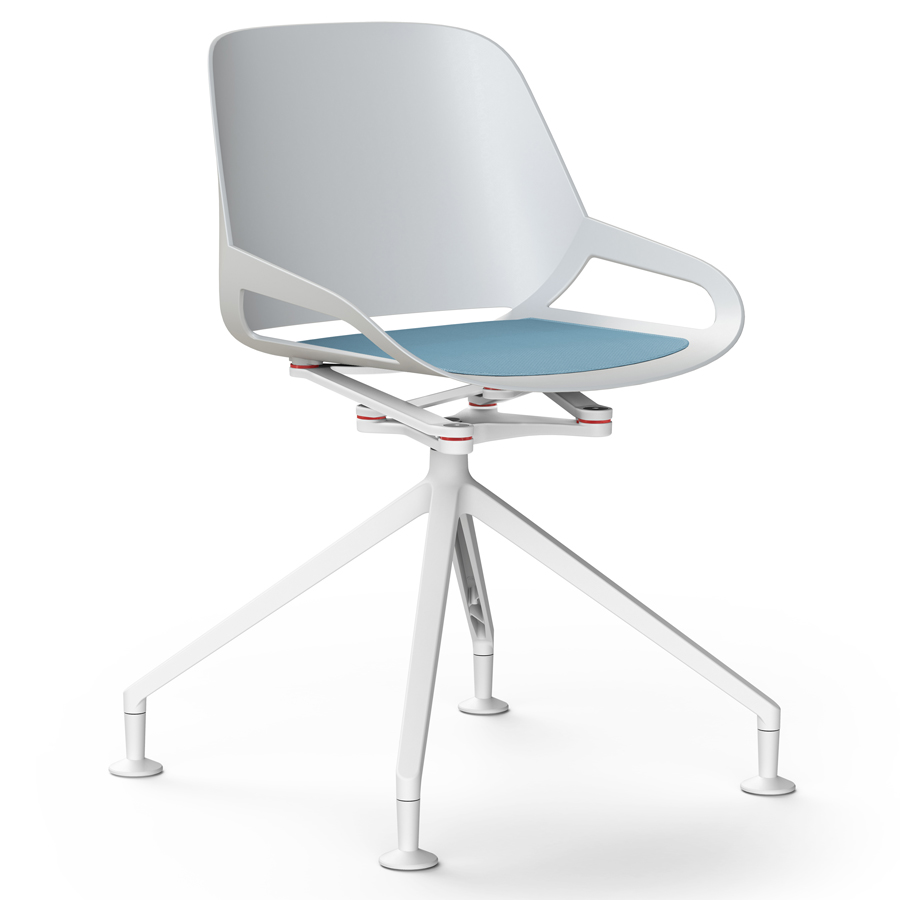 Aeris Numo Fußkreuz weiß mit Gleiter - Sitzschale u. Kinematik weiß - Sitzkissen blau