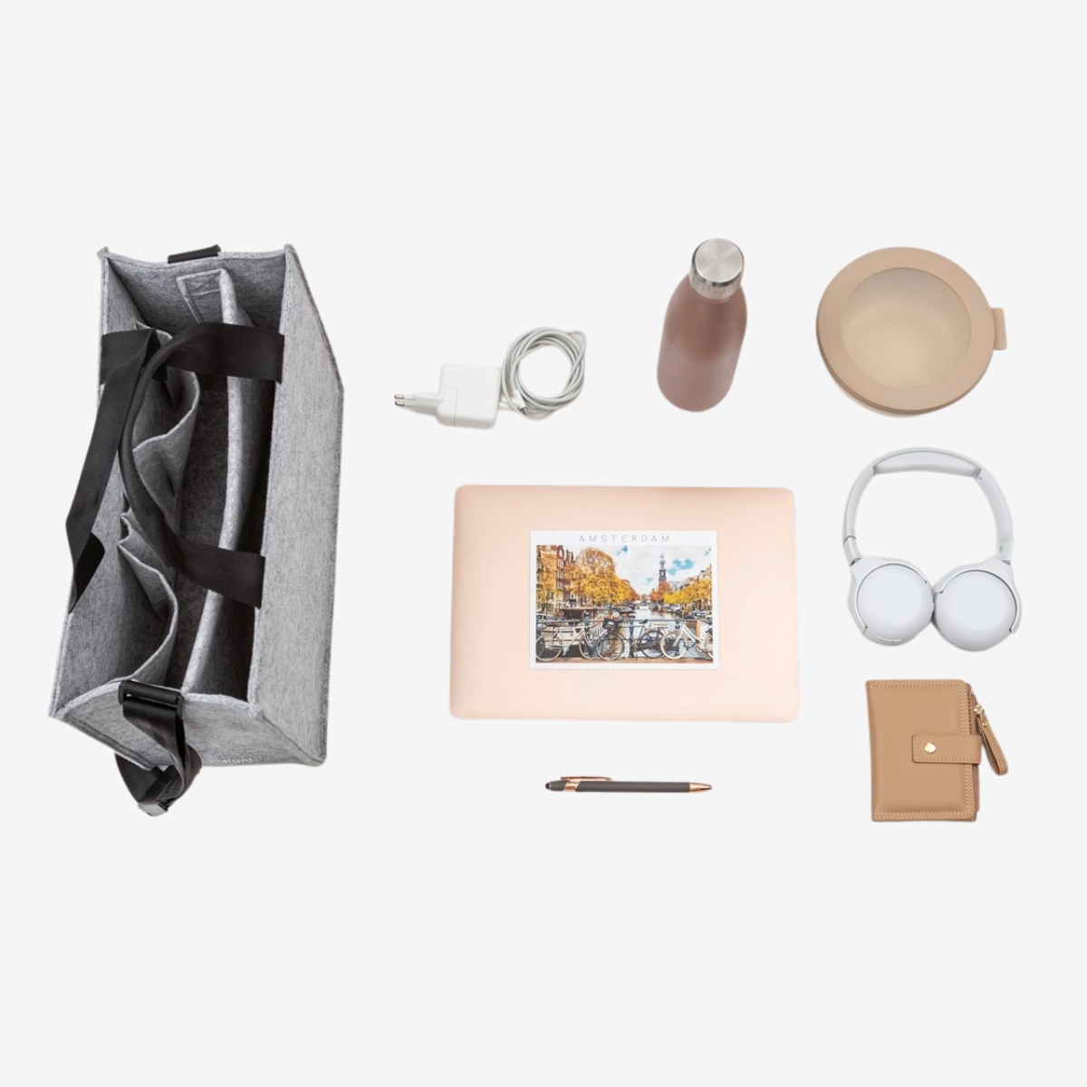SIGEL Desk Sharing Bag Classic M | Büro Tasche für mobiles Arbeiten | hellgrau