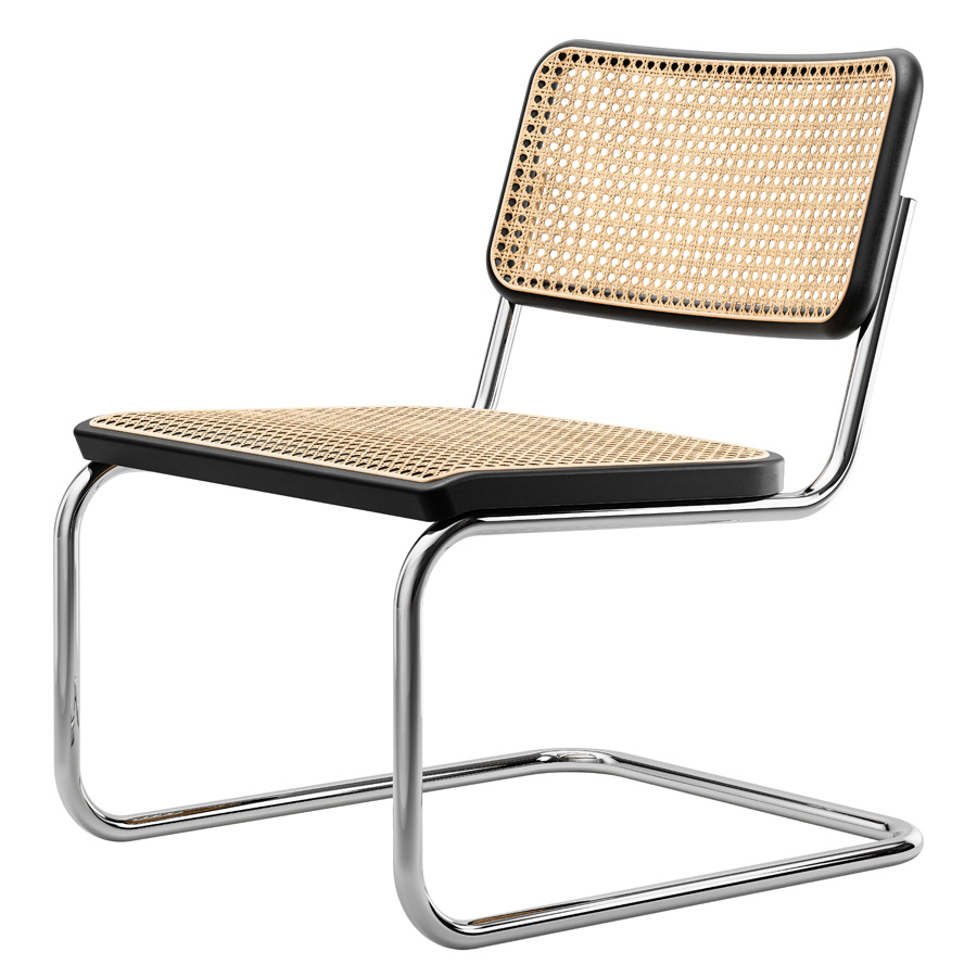 THONET Stahlrohr-Lounge-Freischwinger S 32 VL Rohrgeflecht-Sitz Buche gebeizt - Gestell verchromt
