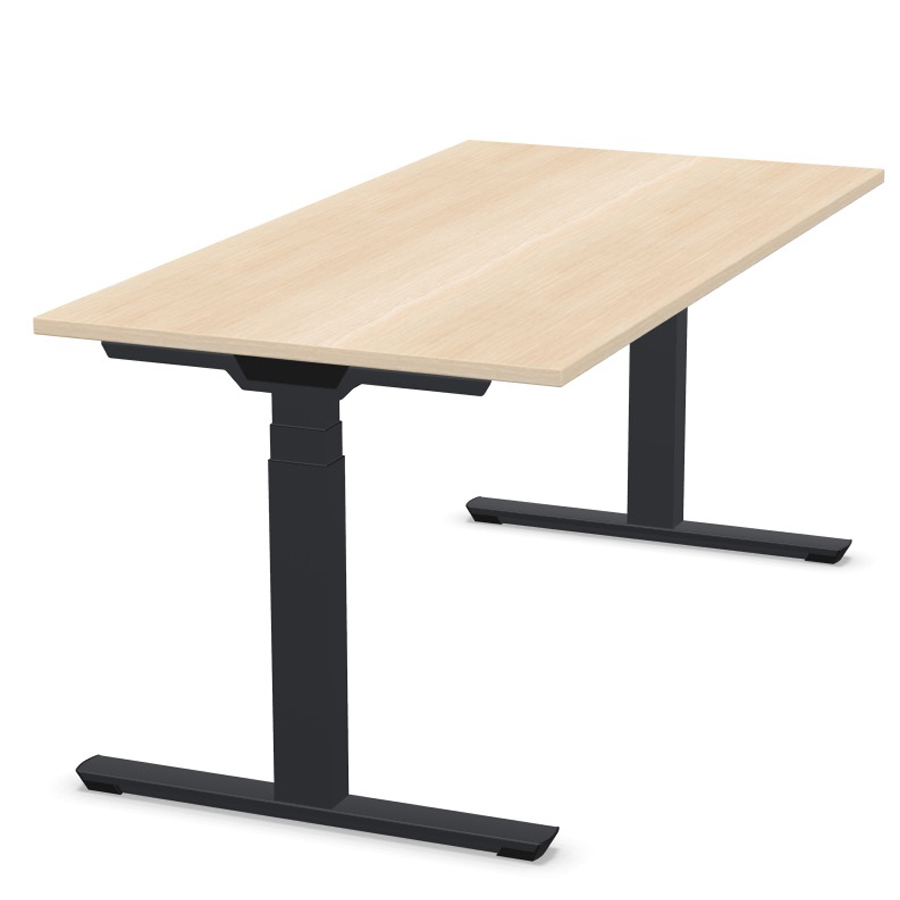 Palmberg Crew T Schreibtisch elektrisch höhenverstellbar - Tischplatte Akazie - Gestell weiß