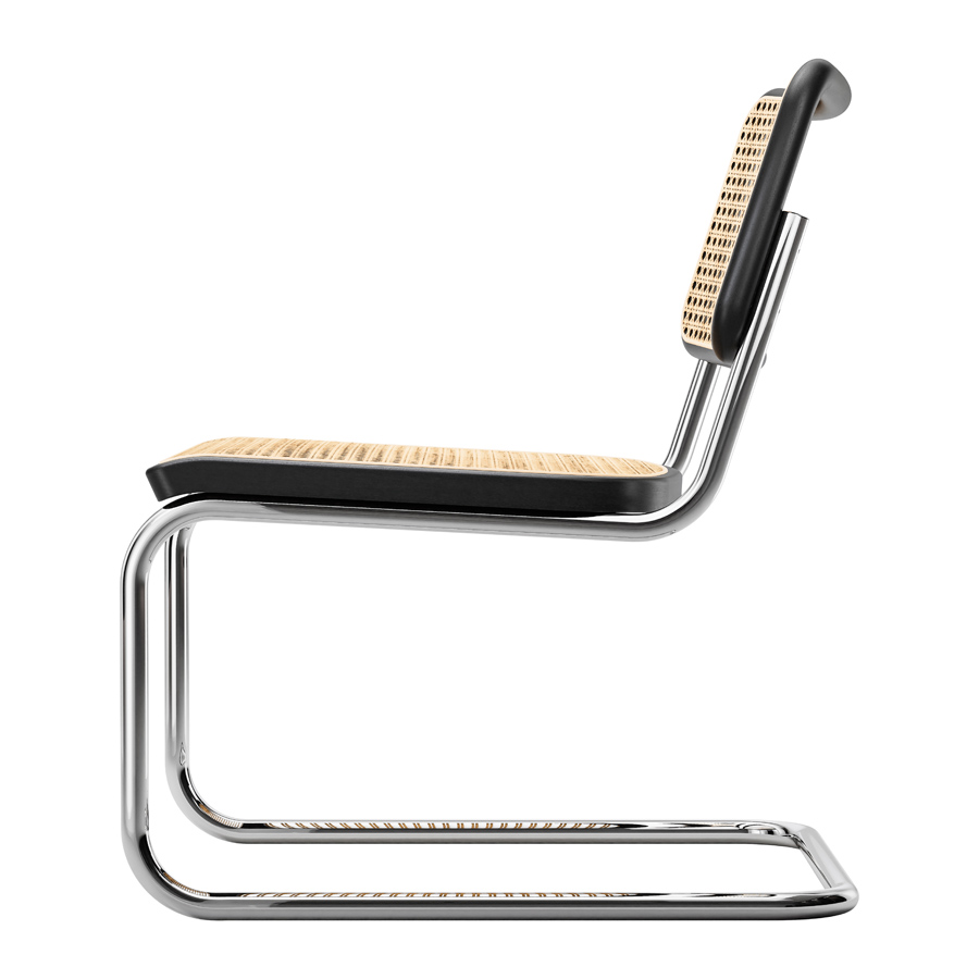 THONET Stahlrohr-Lounge-Freischwinger S 32 VL Rohrgeflecht-Sitz Buche gebeizt - Seitenansicht