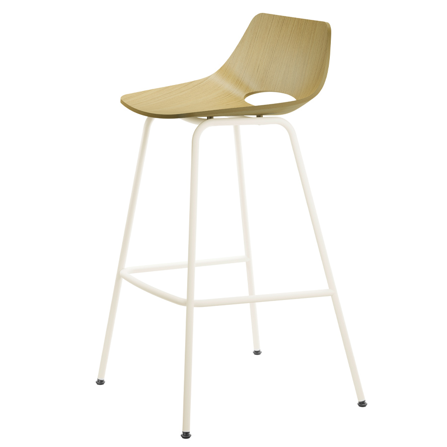 THONET S 661 H Stahlrohrhocker Edelholz Eiche - Gestell weiß - Seitenansicht