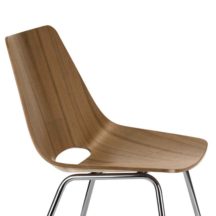 THONET S 661 Stahlrohrstuhl Edelholz Nussbaum - Gestell chrom - Nahaufnahme