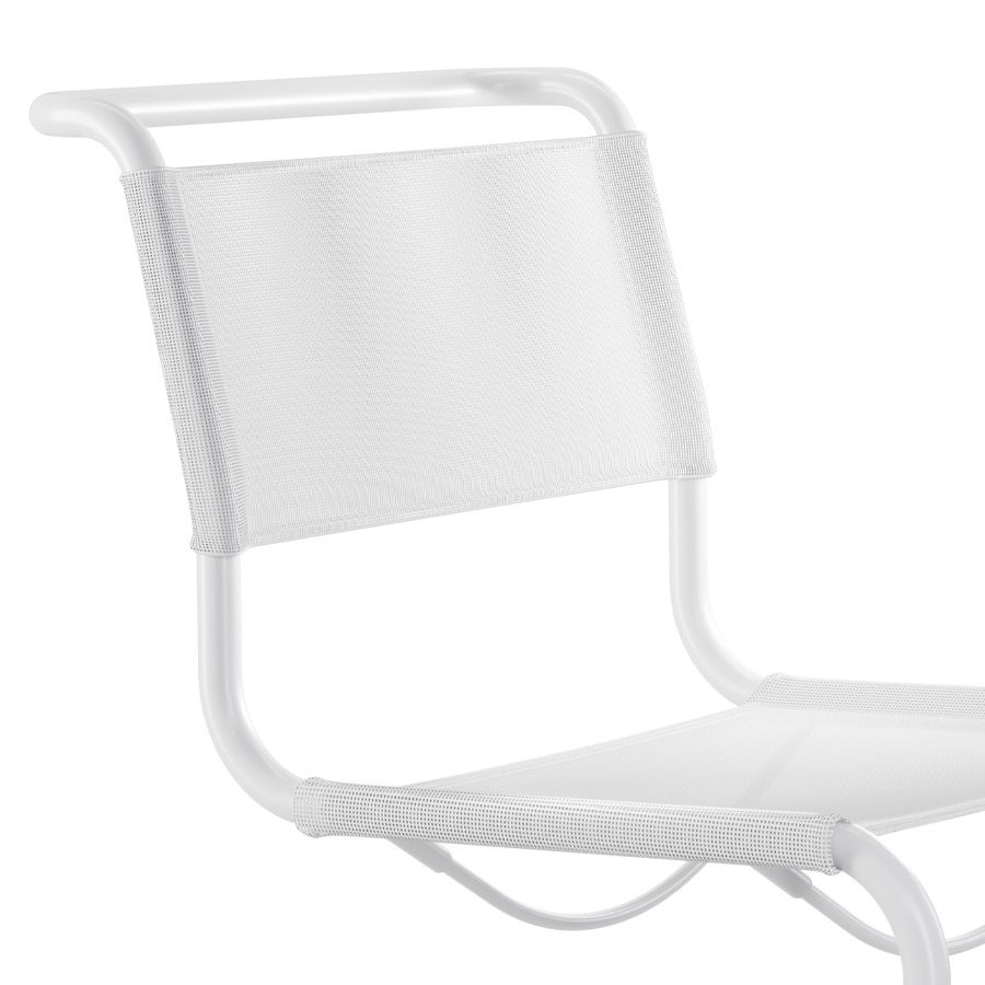 THONET Stahlrohr-Freischwinger S 33 N Outdoor - Netzbespannung und Gestell weiß - Nahaufnahme