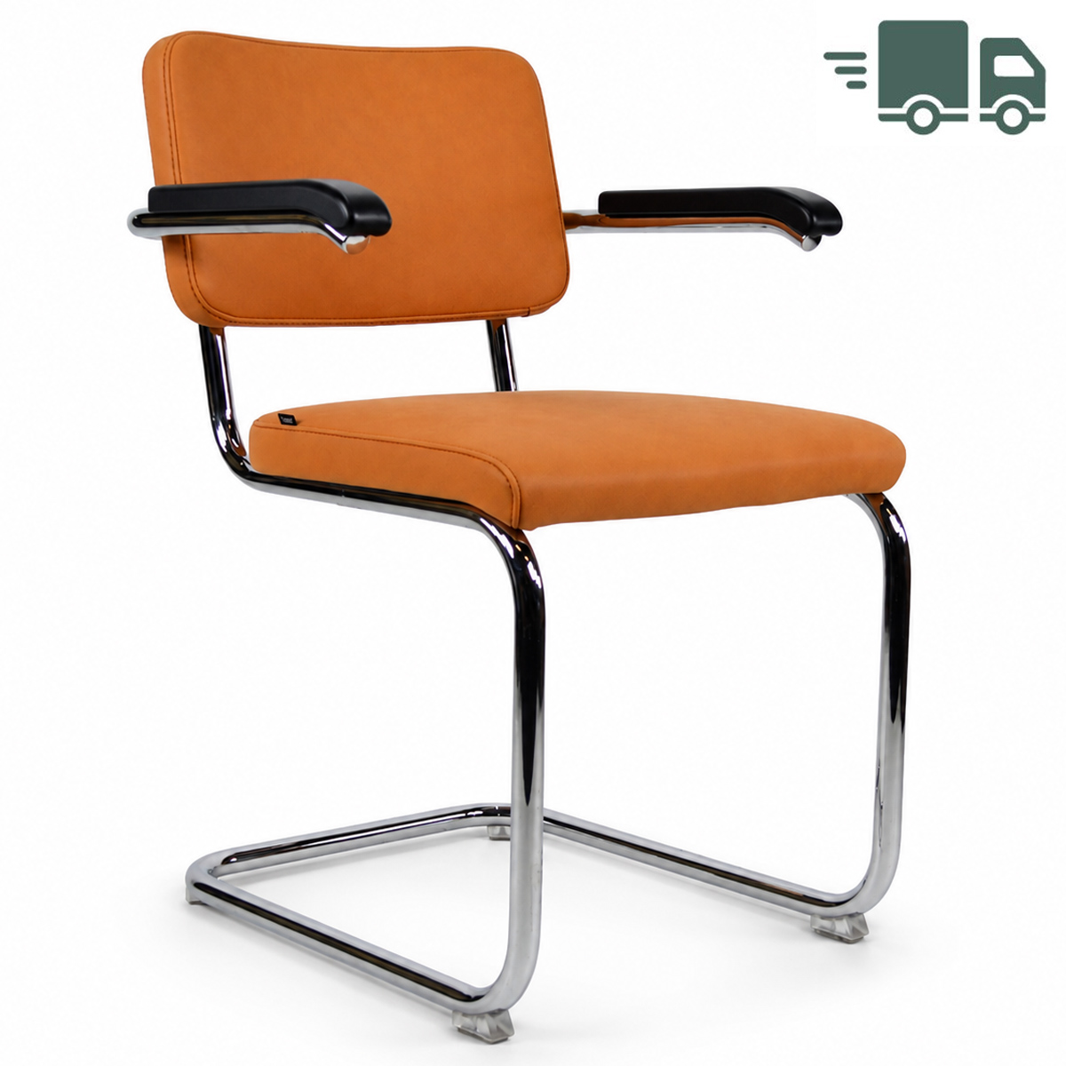 Thonet S 64 Nubukleder ockerbraun | Armlehnen gebeizt schwarz