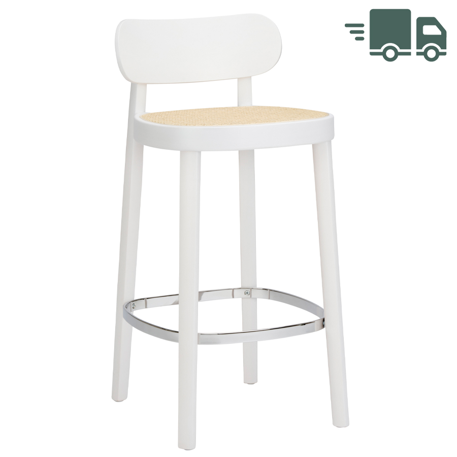 THONET 118 H Barhocker Buche gebeizt weiß lasiert mit Rohrgeflecht-Sitz