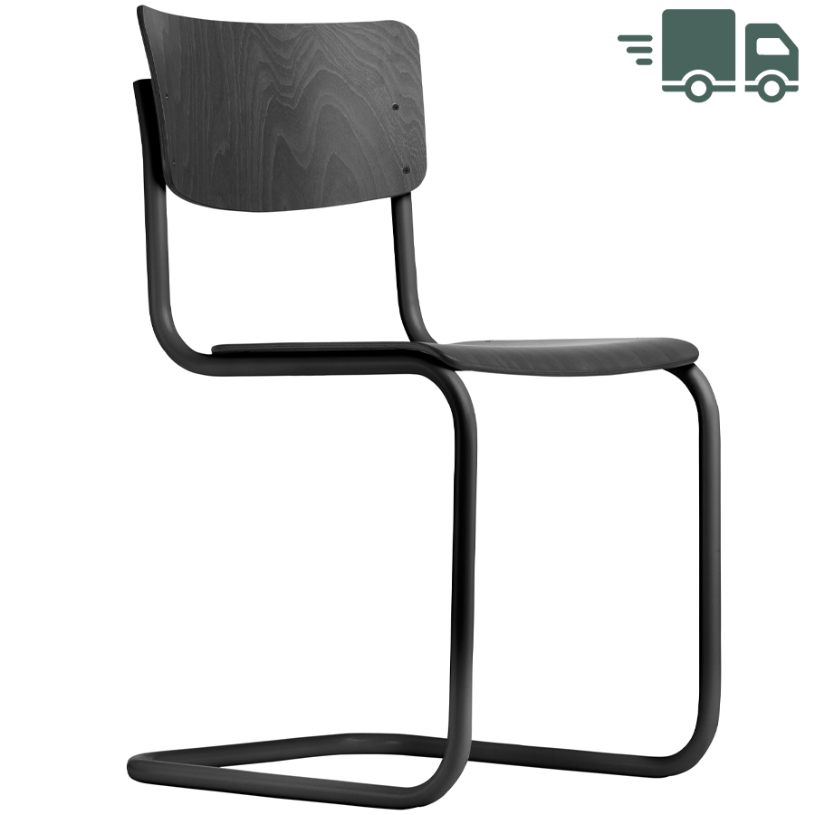 THONET Stahlrohr-Freischwinger S 43 - Sitz- und Rückenfläche schwarz gebeizt - Gestell schwarz matt