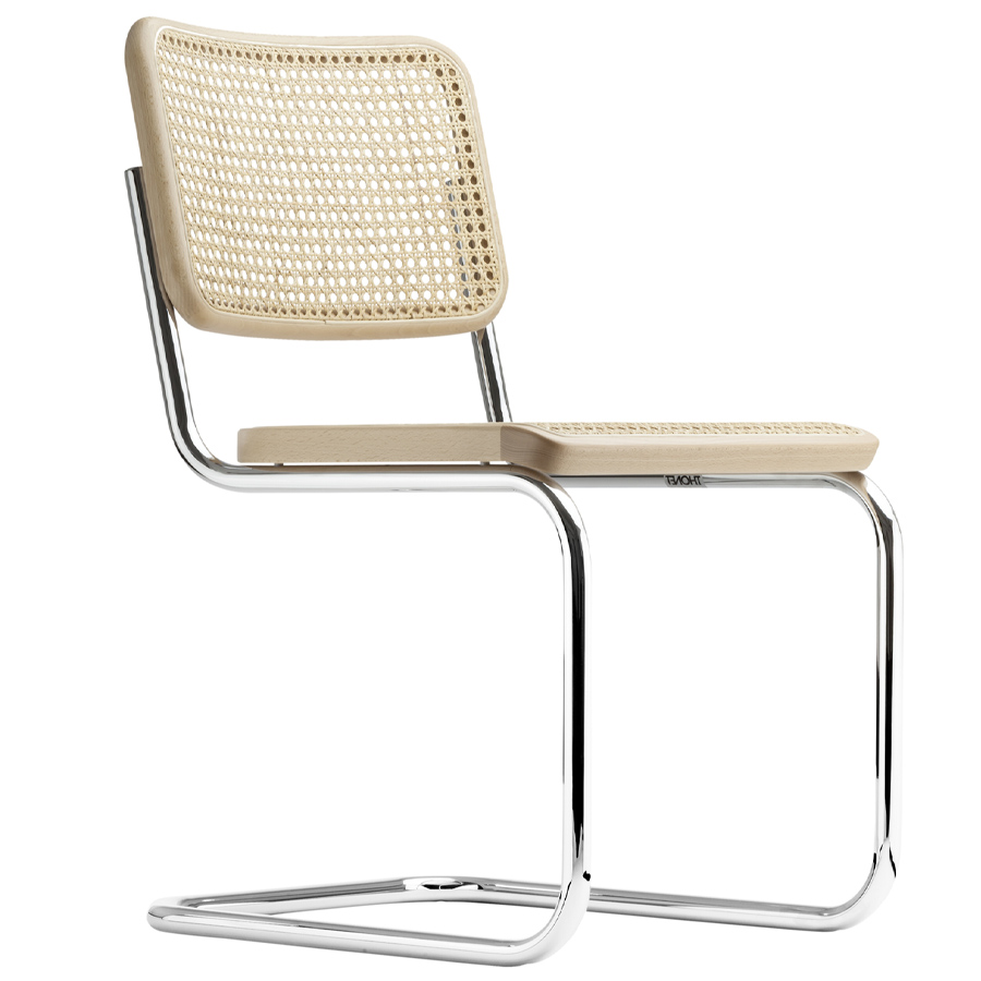 THONET Stahlrohr-Freischwinger S 32 Rohrgeflecht-Sitz Buche natur - Gestell verchromt