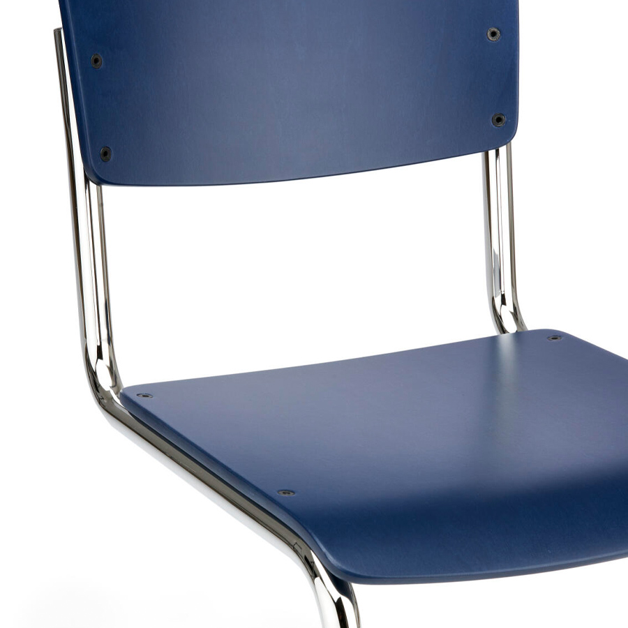 THONET Stahlrohr-Freischwinger S 43 K für Kinder - kobaltblau gebeizt - Gestell verchromt - Nahaufnahme