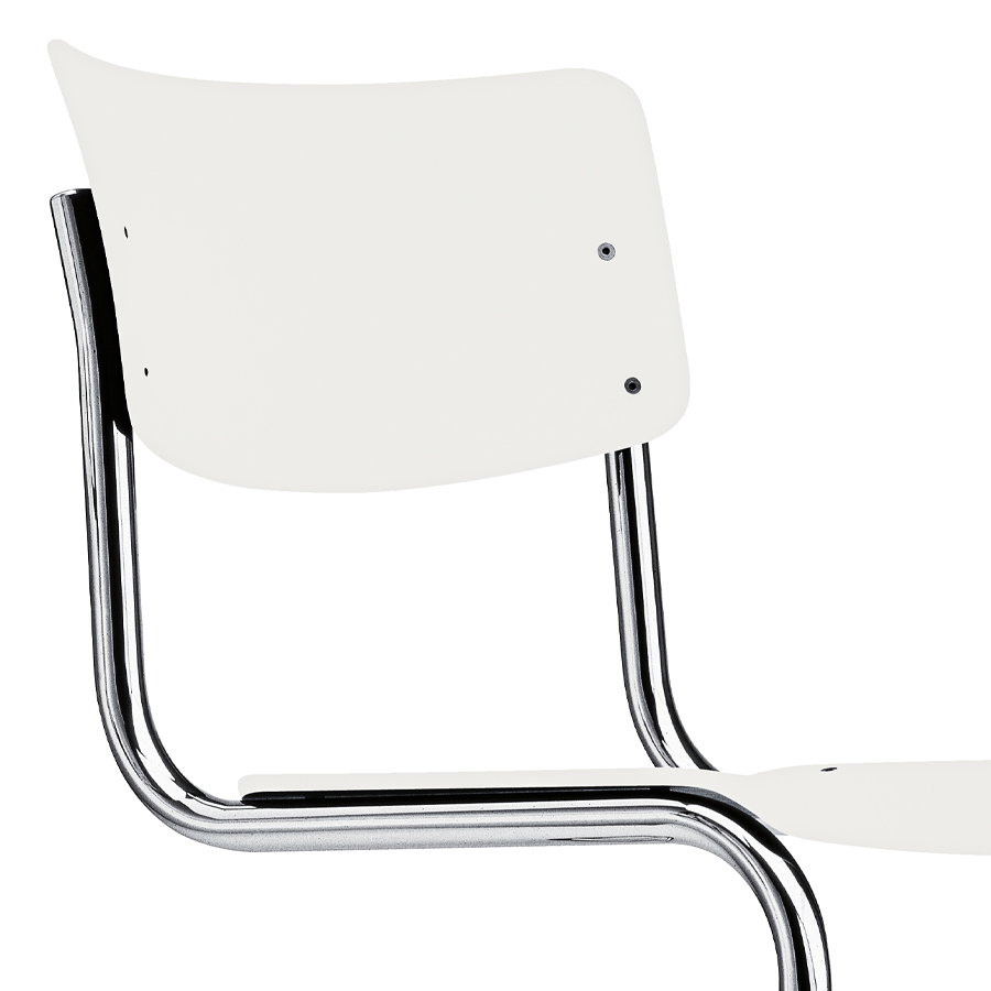 THONET Stahlrohr-Freischwinger S 43 weiß decklackiert - Gestell verchromt - Nahaufnahme