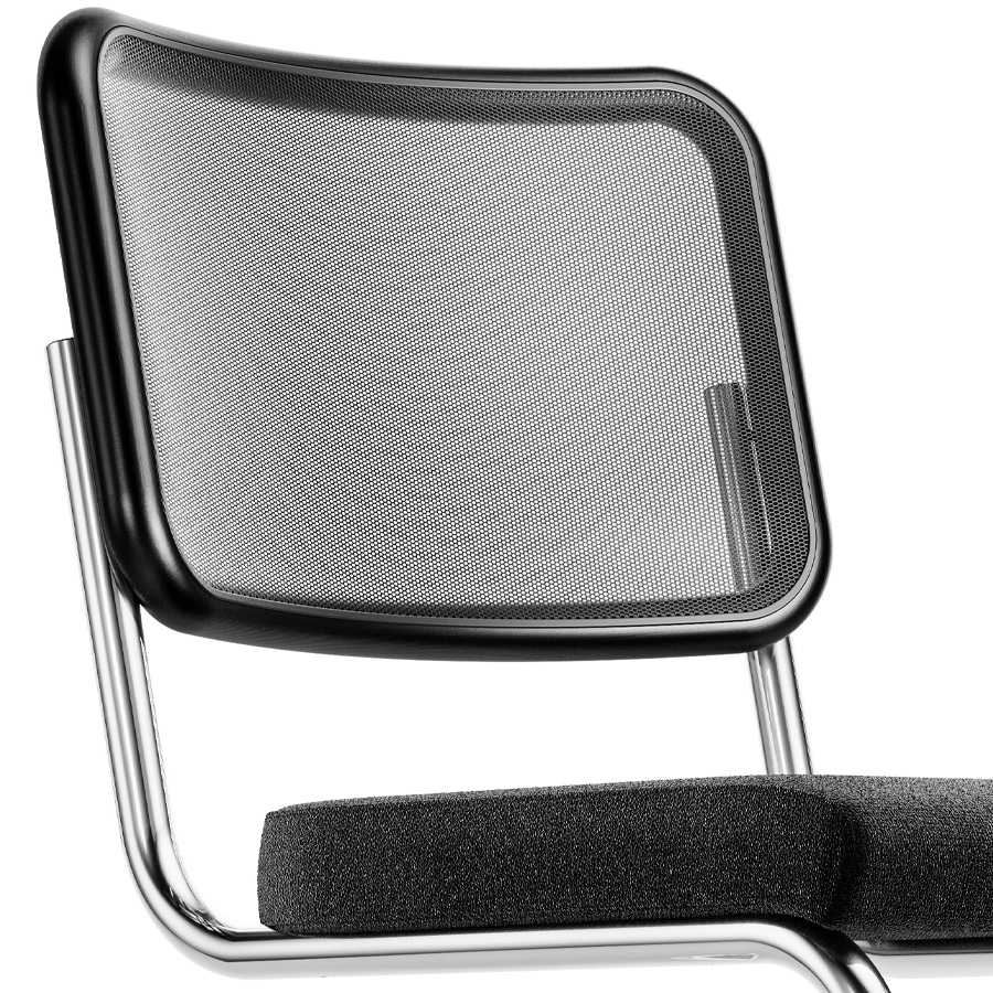 THONET Stahlrohr-Freischwinger S 32 SPVN Netzrücken, Sitz vollgepolstert - Gestell verchromt - Nahaufnahme