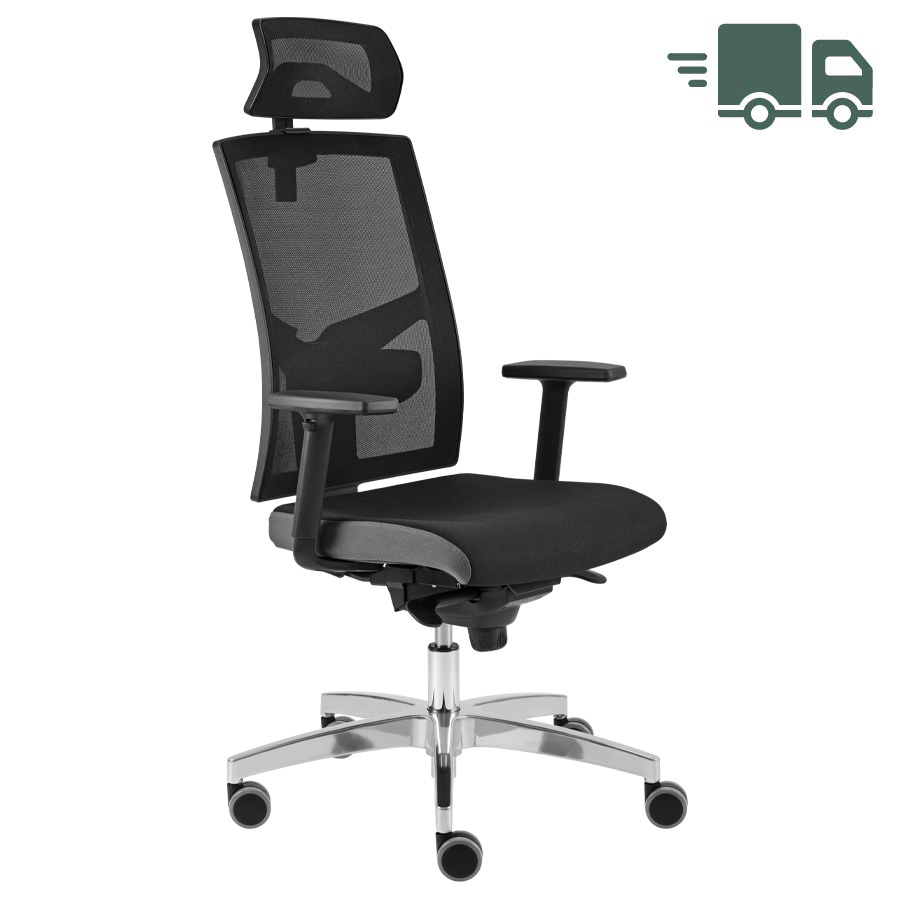 RWH Bürodrehstuhl ERGOFIX Netzrücken schwarz mit Armlehnen und Kopfstütze