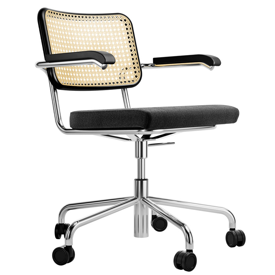 THONET Drehsessel S 64 VDR Atelier mit Armlehnen - Sitz gepolstert - Gestell verchromt