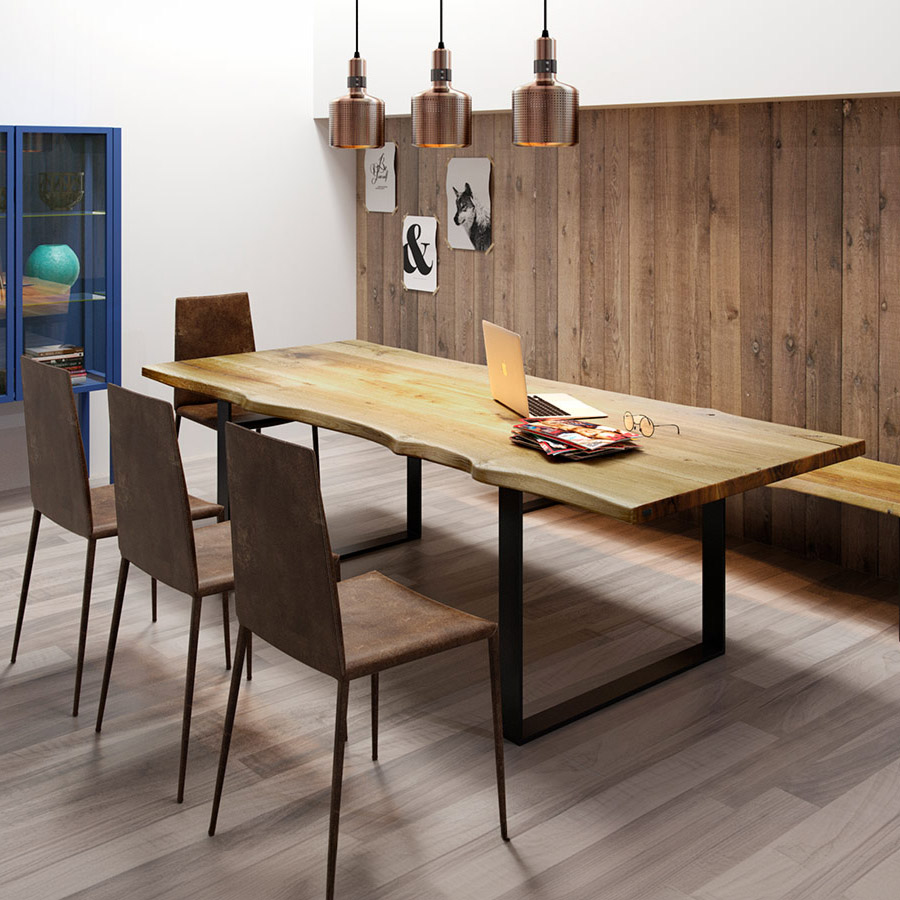 Trebord Tisch Avangard, Standard U Gestell in RAL 9005 schwarz, Tischplatte Eiche