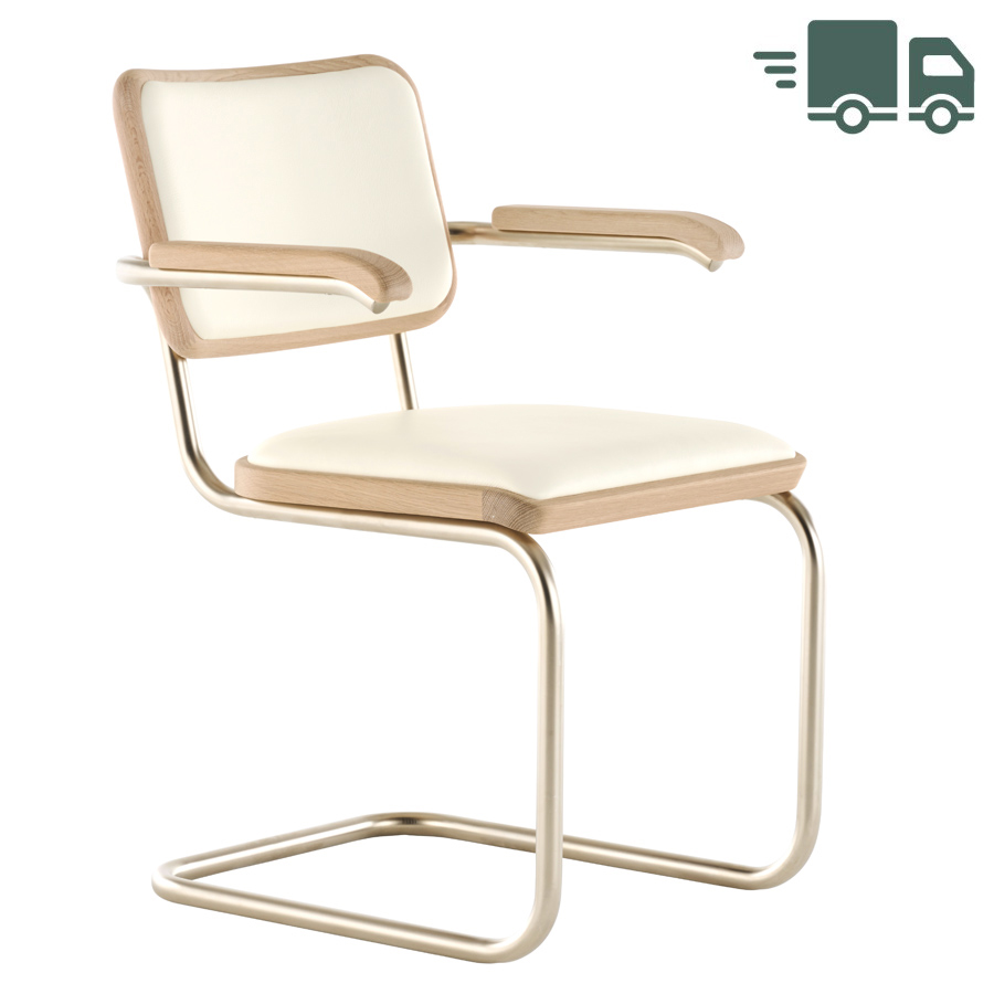 JS. THONET S 64 P NORDIC 03 | Eiche weiß pigmentiert | Leder weiß | Stahlrohr-Freischwinger