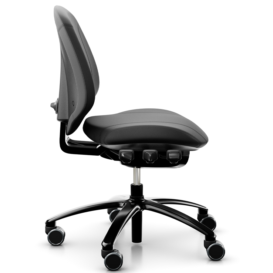 RH Mereo 200 mit halbhoher Rückenlehne - Gestell schwarz - Leder schwarz - Seitenansicht