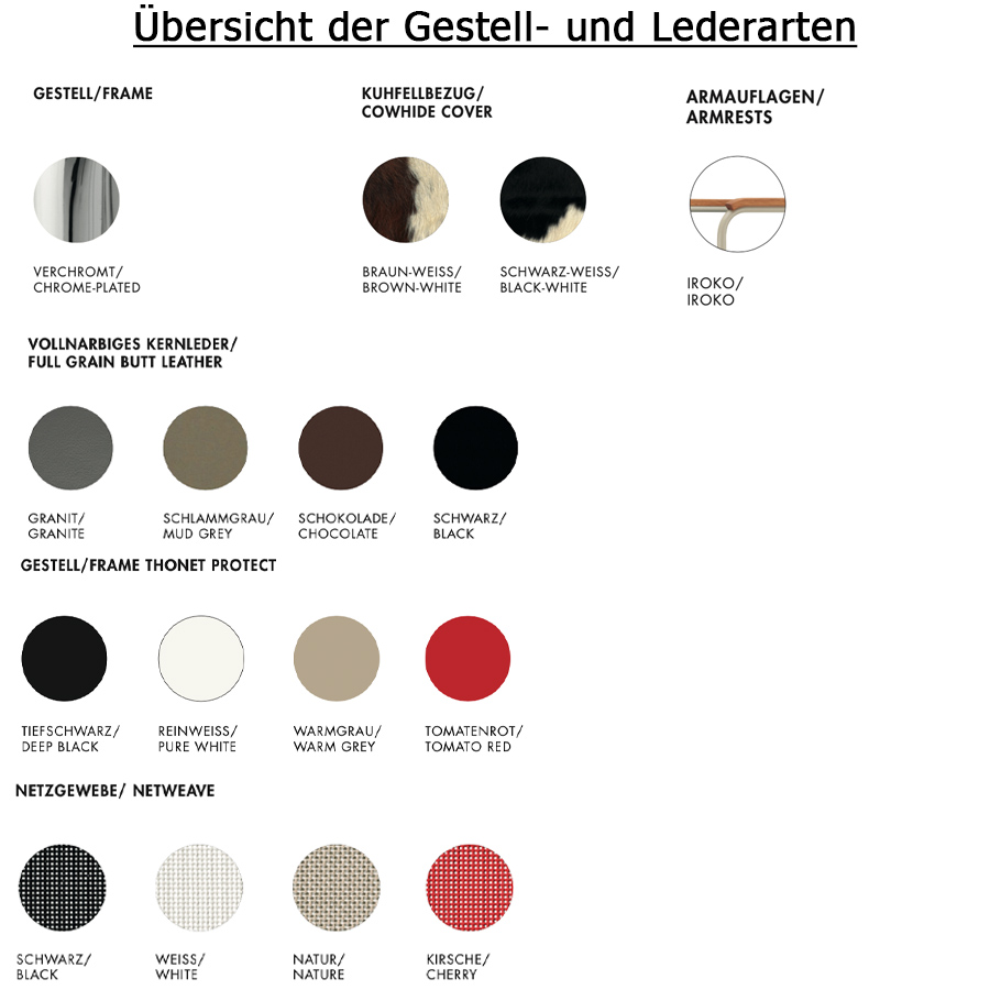 Übersicht Gestell- und Lederarten