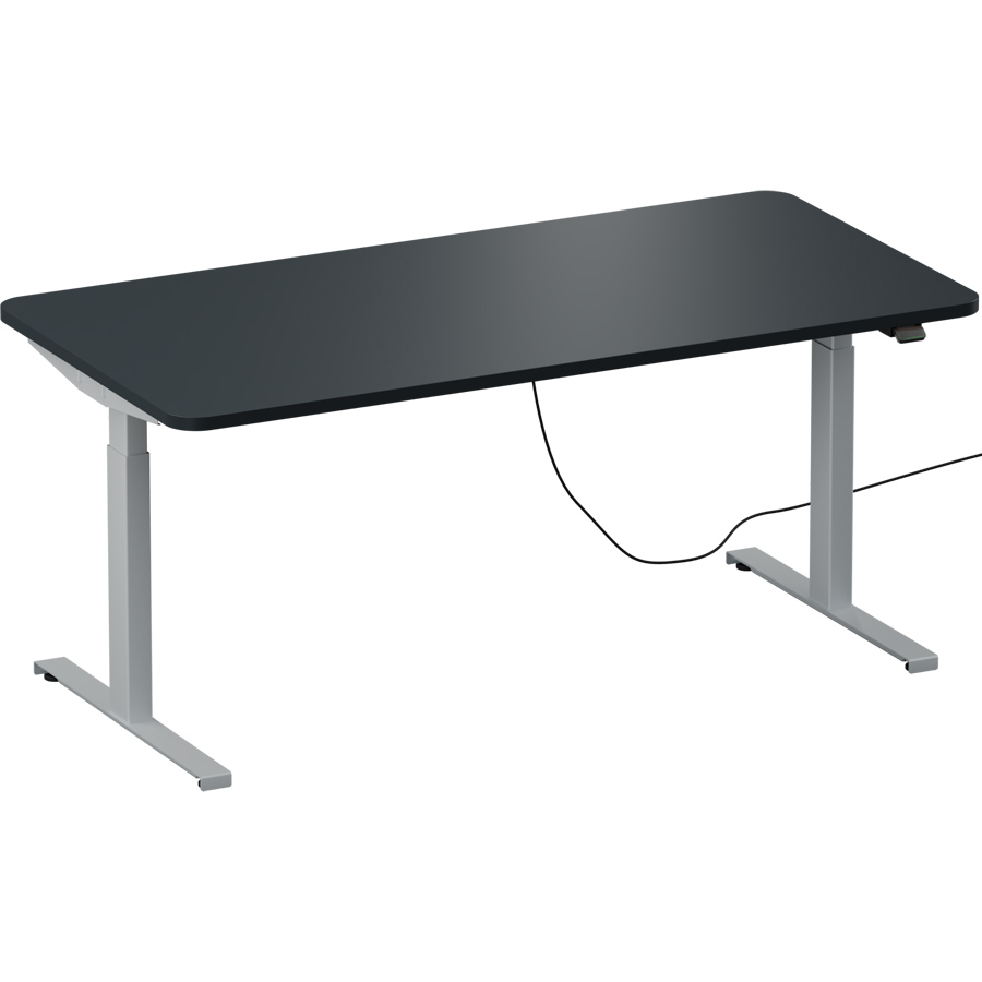 Schreibtisch NewWORK elektrisch höhenverstellbar - Gestell silber - Platte Vulkanschwarz
