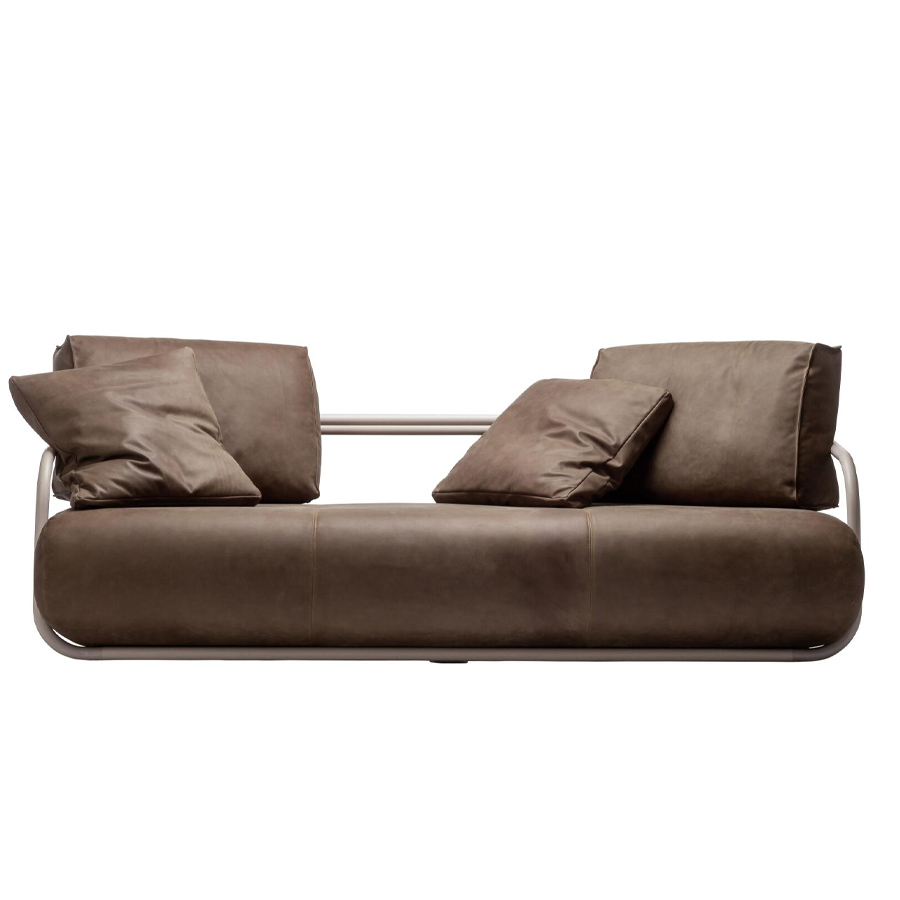 THONET 2002 Bugholzsofa mit Armlehnen - Leder braun