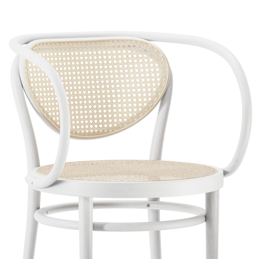 THONET 210 R Bugholzarmlehnenstuhl Buche weiß glasiert mit Rohrgeflecht - Detailansicht